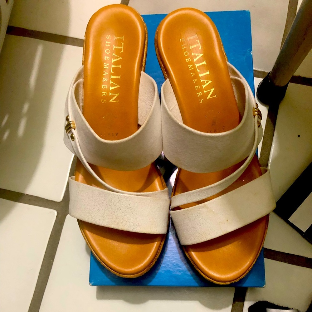 Size 6 1/2 white wedge wore once Italian Leather